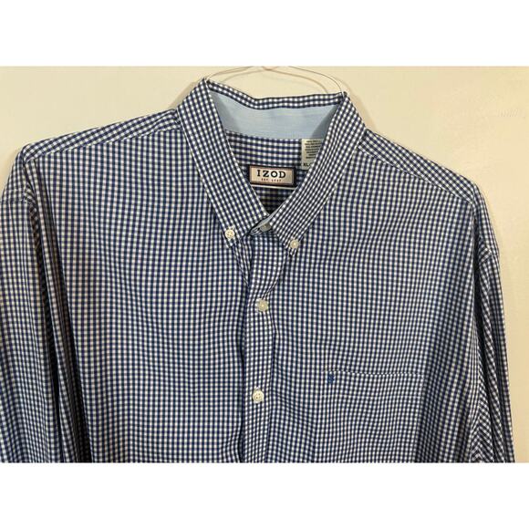 IZOD Blue Gingham Check Button Down Shirt Men’s XL Long Sleeve Casual - Picture 2 of 4